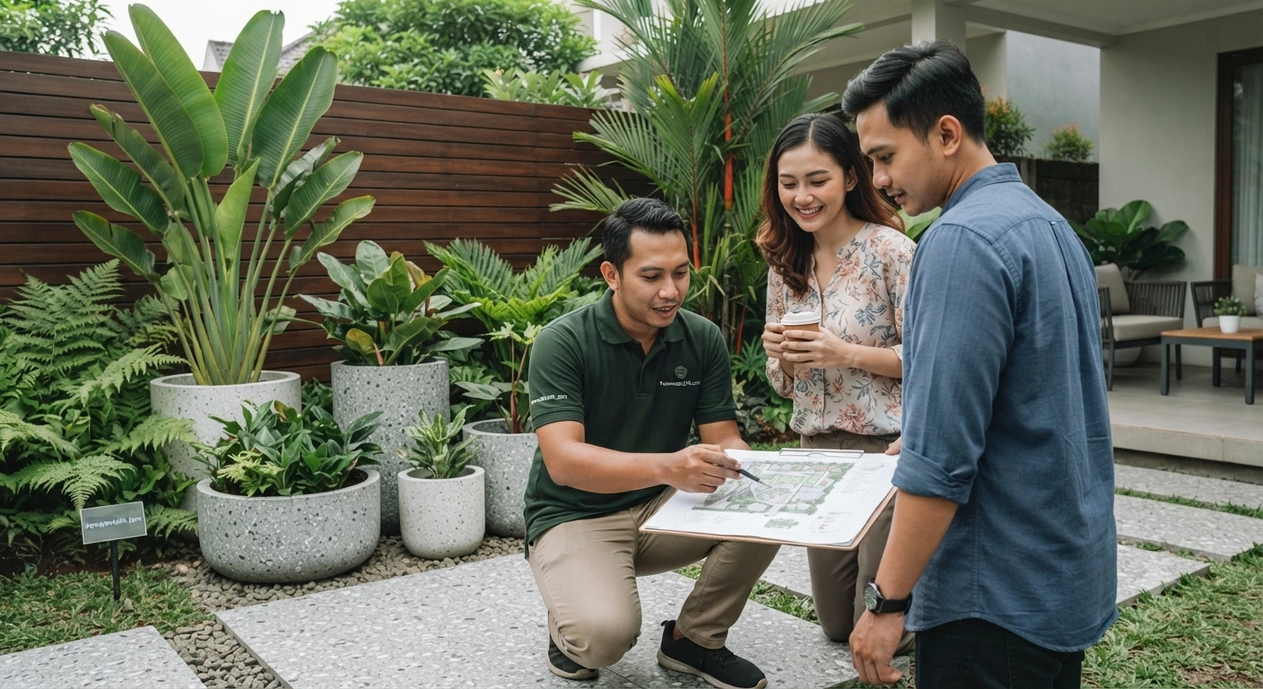 Tim profesional kami saat mengerjakan jasa pembuatan taman Jabodetabek