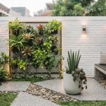 Desain taman minimalis lahan sempit dengan instalasi taman vertikal modern