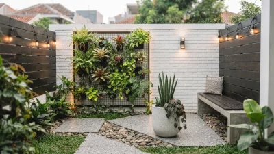 Desain taman minimalis lahan sempit dengan instalasi taman vertikal modern